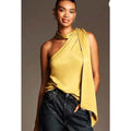Anthropologie One-Shoulder Scarf Draped Halter Blouse Chartreuse Size Large NWOT