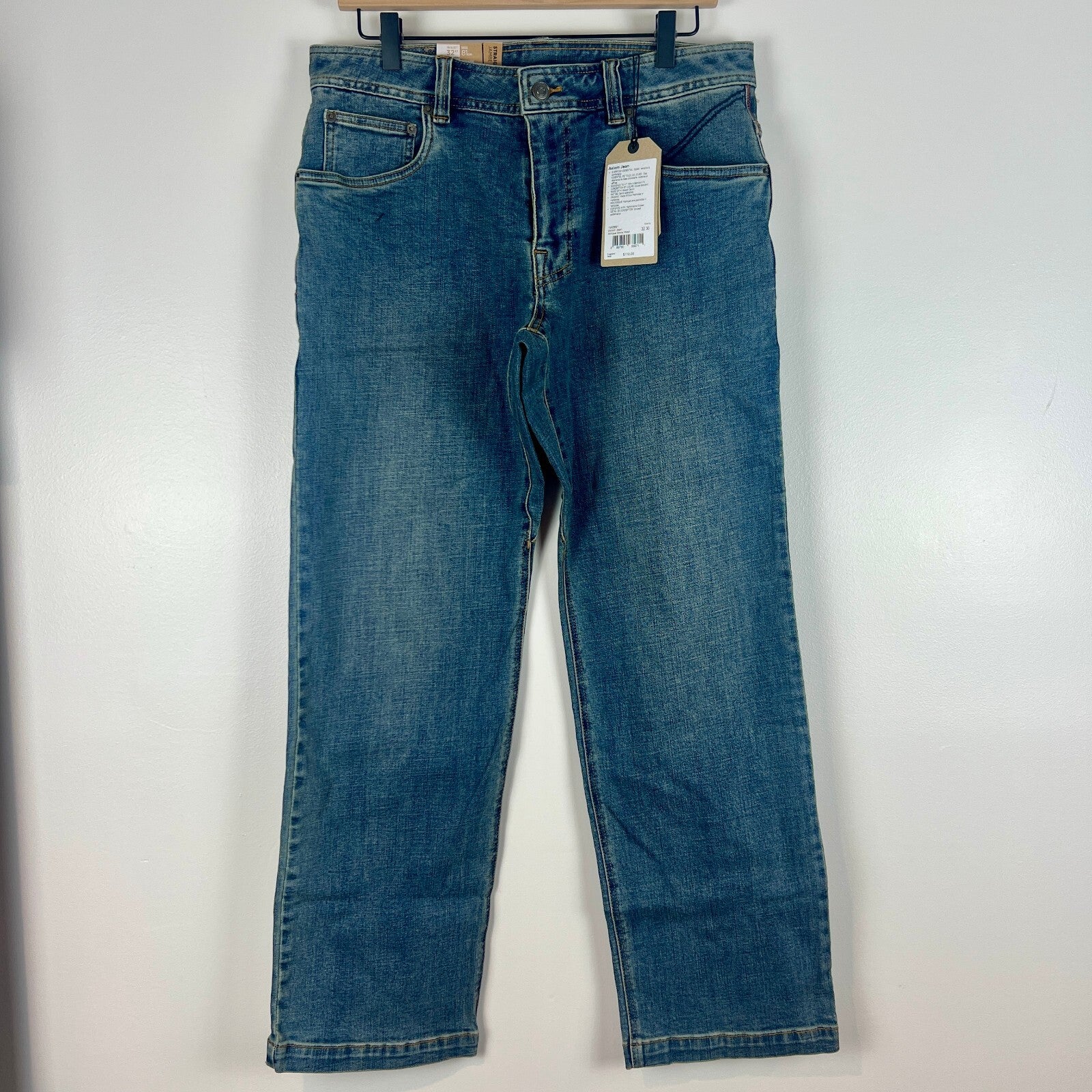 NWT prAna Axiom Straight Leg Jeans Antique Stone Wash Men's 32x30 Stretch