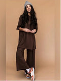 Dressed in Lala Brown Ribbed Lounge Set Wide Leg Pants Oversized Top Large