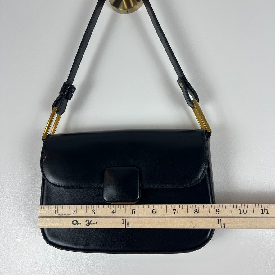 Madison West Black Faux Leather Shoulder Bag Gold Hardware NWOT Chic Purse