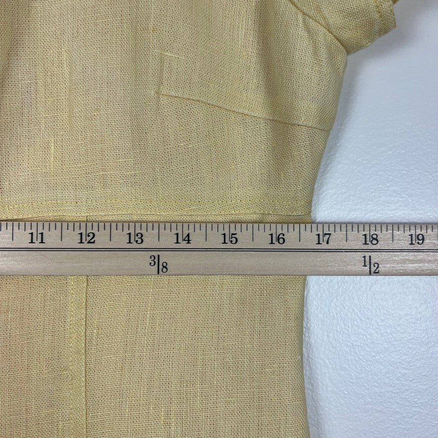 Adrianna Papell Butter Yellow 100% Linen Sheath Dress Square Neck Size 10