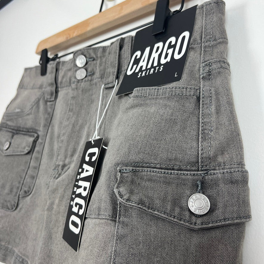 Stretchy Gray Cargo Mini Skirt NWT Utility Pockets Y2K Streetwear Size L