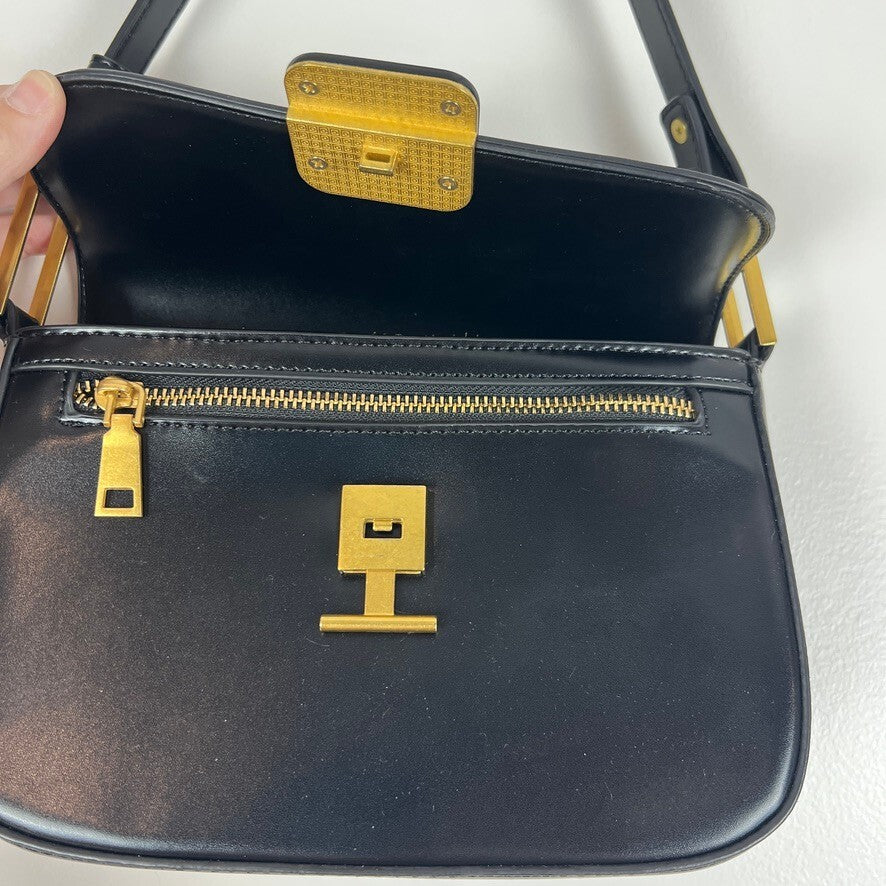 Madison West Black Faux Leather Shoulder Bag Gold Hardware NWOT Chic Purse