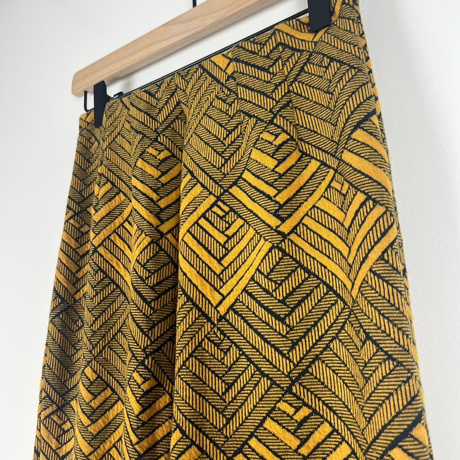 Free People Mustard Black Geometric Knit Pants Women's 4/S Boho Pull-On Wide Leg