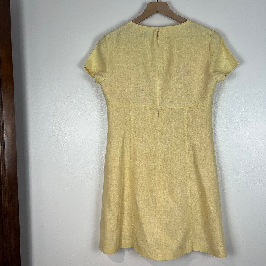 Adrianna Papell Butter Yellow 100% Linen Sheath Dress Square Neck Size 10