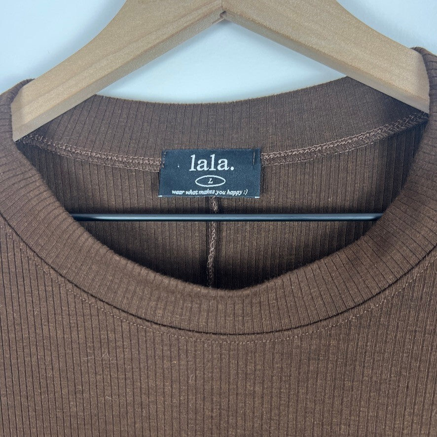 Dressed in Lala Brown Ribbed Lounge Set Wide Leg Pants Oversized Top Large