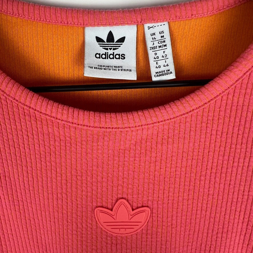 Adidas Originals Ribbed Crop Top Pink Orange Long Sleeve Trefoil Logo Medium