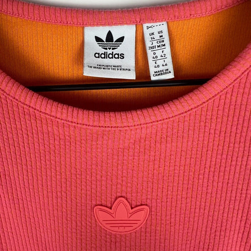 Adidas Originals Ribbed Crop Top Pink Orange Long Sleeve Trefoil Logo Medium