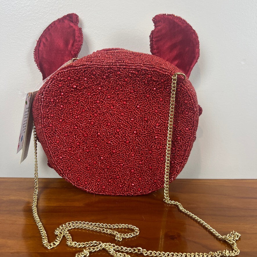 NWT Handmade Beaded Red Crab Crossbody Purse India Novelty Coastal Handbag