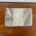 G.I.L.I. Gray Snakeskin Embossed Leather Tassel Zip Clutch Made in Italy