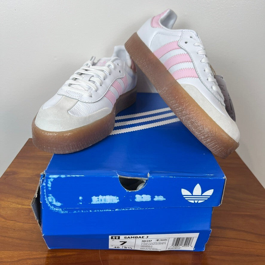 Adidas Sambae J White Pink Gum Big Kids 7 Womens 8.5 Platform JQ1237 NWT