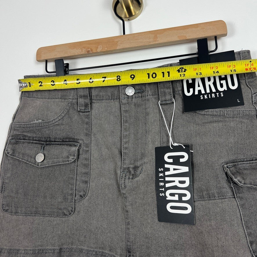 Stretchy Gray Cargo Mini Skirt NWT Utility Pockets Y2K Streetwear Size L