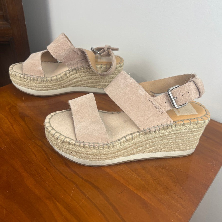 Dolce Vita Mauri Suede Espadrille Platform Wedge Sandals Taupe Women's 7