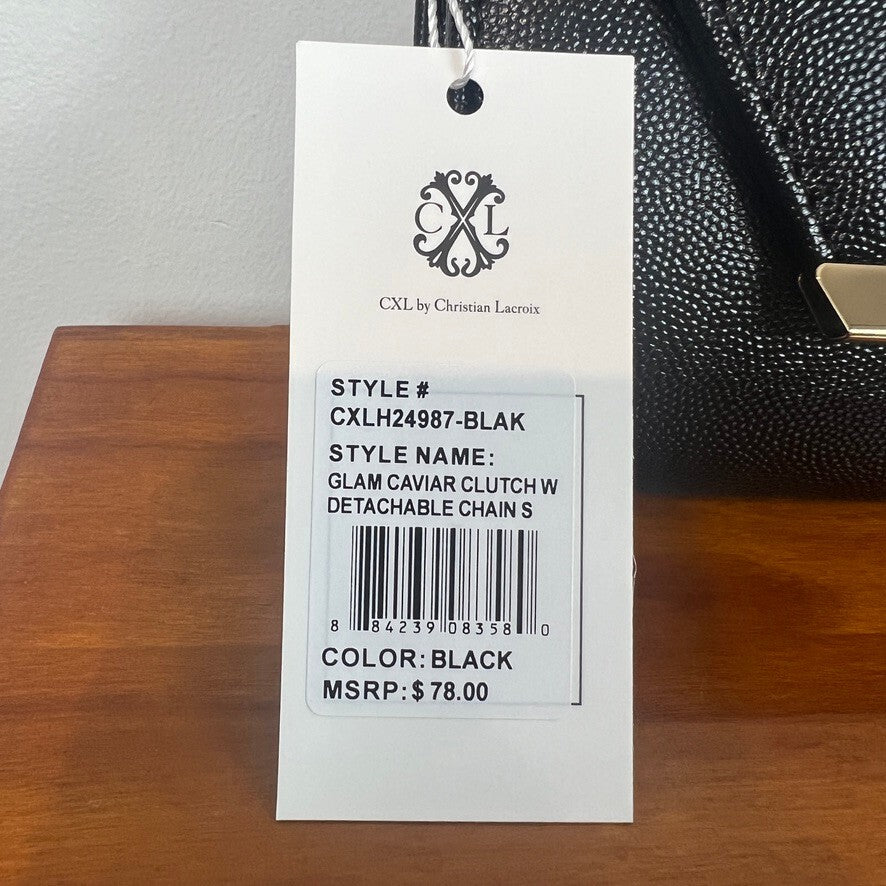 CXL Christian Lacroix Black Caviar Clutch Gold Chain Evening Bag NWT