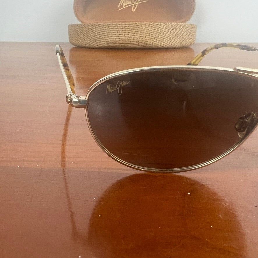 Maui Jim Gold Tone Polarized Sunglasses Brown Lenses w/ Case Unisex