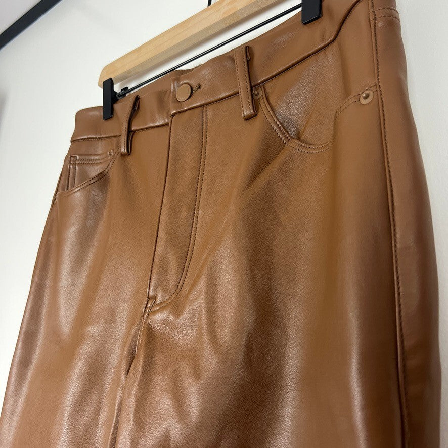 Good American Faux Leather Straight Leg Pants Burnt Caramel 14/32 Women's
