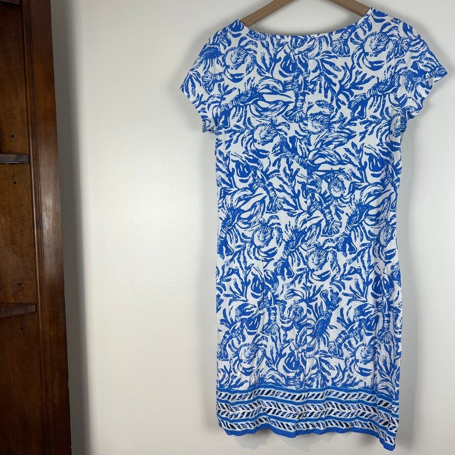 Lilly Pulitzer Blue White Pima Cotton Tropical Shift Dress Women's Medium
