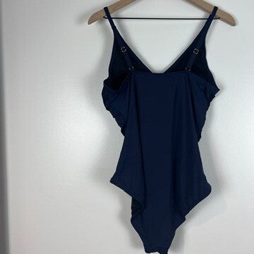 Hilor Navy Tummy Control One Piece Swimsuit Ruched Adjustable Straps NWT 16