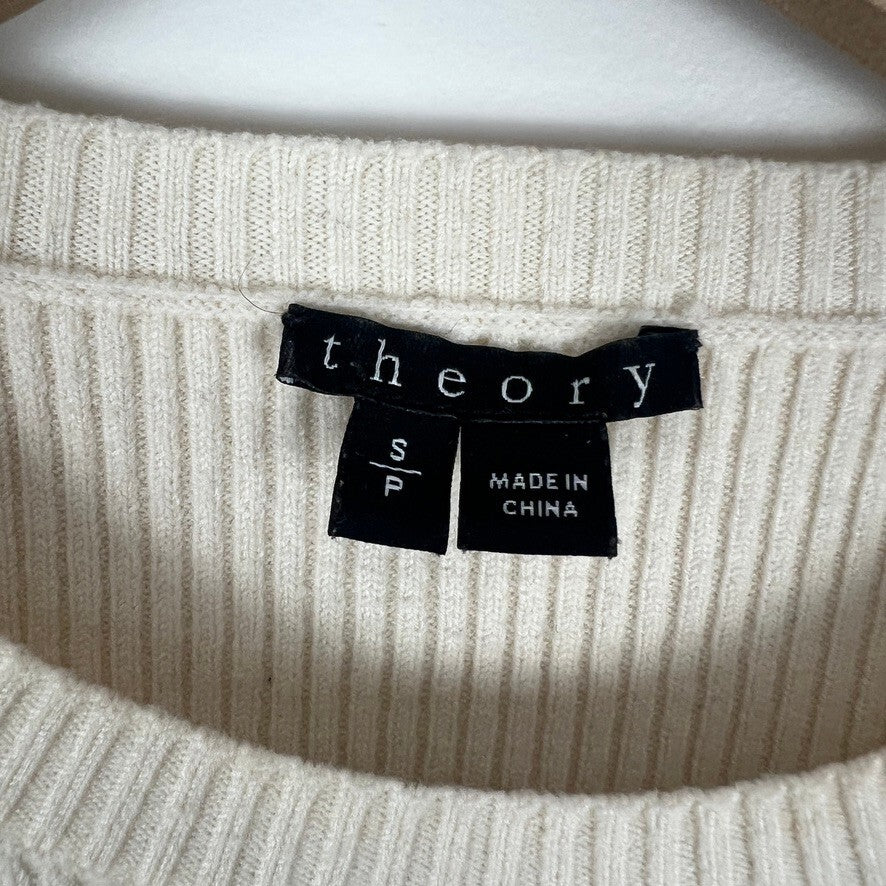 Theory Aideena Evian Stretch Rib Wool Crewneck Sweater Ivory SP