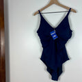 Hilor Navy Tummy Control One Piece Swimsuit Ruched Adjustable Straps NWT 16