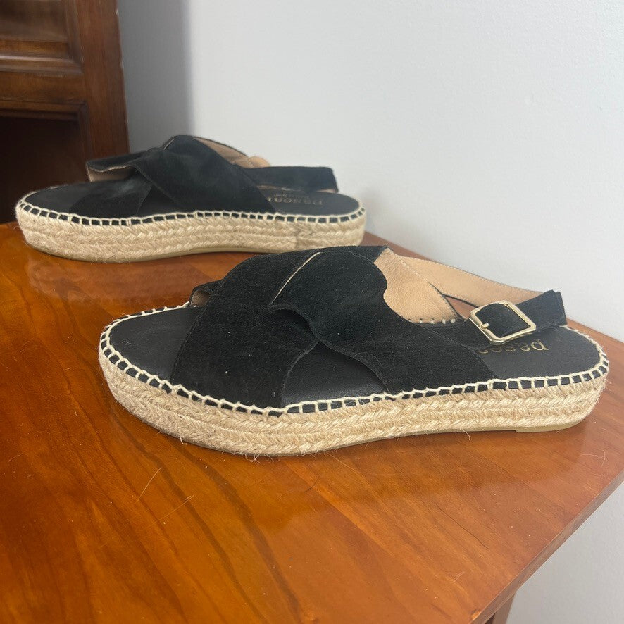 Paseart Black Suede Espadrille Platform Sandals Women's EU 39 Leather Slingback