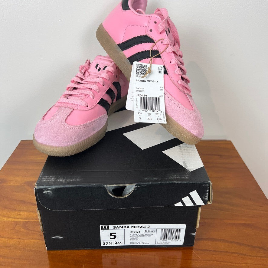 Adidas Samba Messi J Pink Black Gum Sneakers JR0424 Women's 5 NWT New