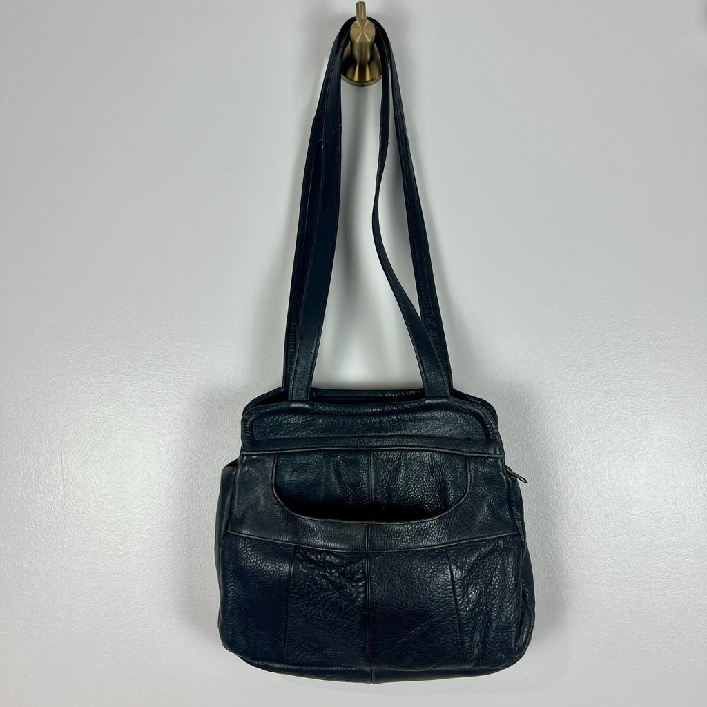 Vintage Black Genuine Leather Fringe Shoulder Bag Western Boho Purse Made Mexico