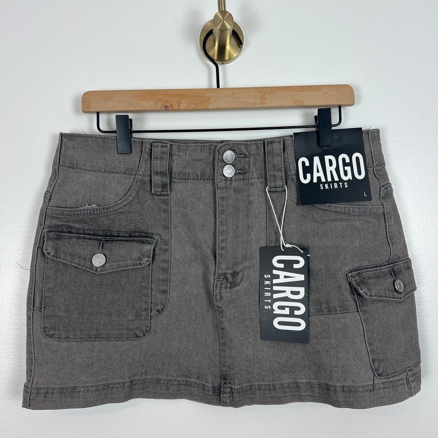 Stretchy Gray Cargo Mini Skirt NWT Utility Pockets Y2K Streetwear Size L