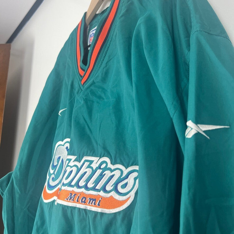 Vintage Reebok NFL Miami Dolphins Pullover Windbreaker Jacket XXL Green