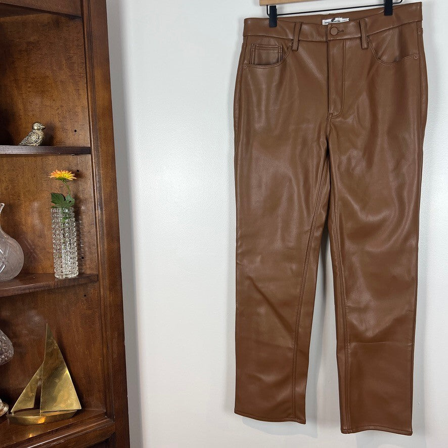 Good American Faux Leather Straight Leg Pants Burnt Caramel 14/32 Women's