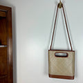 Bembien Woven Straw Leather Shoulder Bag Tote Cutout Handles Brown Natural