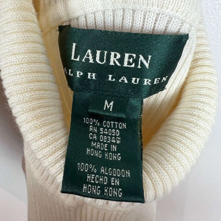 Lauren Ralph Lauren Ribbed Cotton Turtleneck Sweater Ivory Medium Classic
