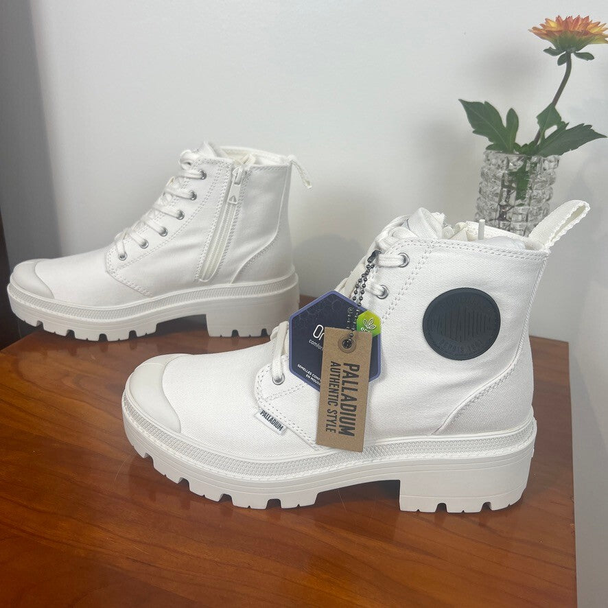 Palladium Pallabase Twill Boots White Womens Size 7 Lug Sole NWT