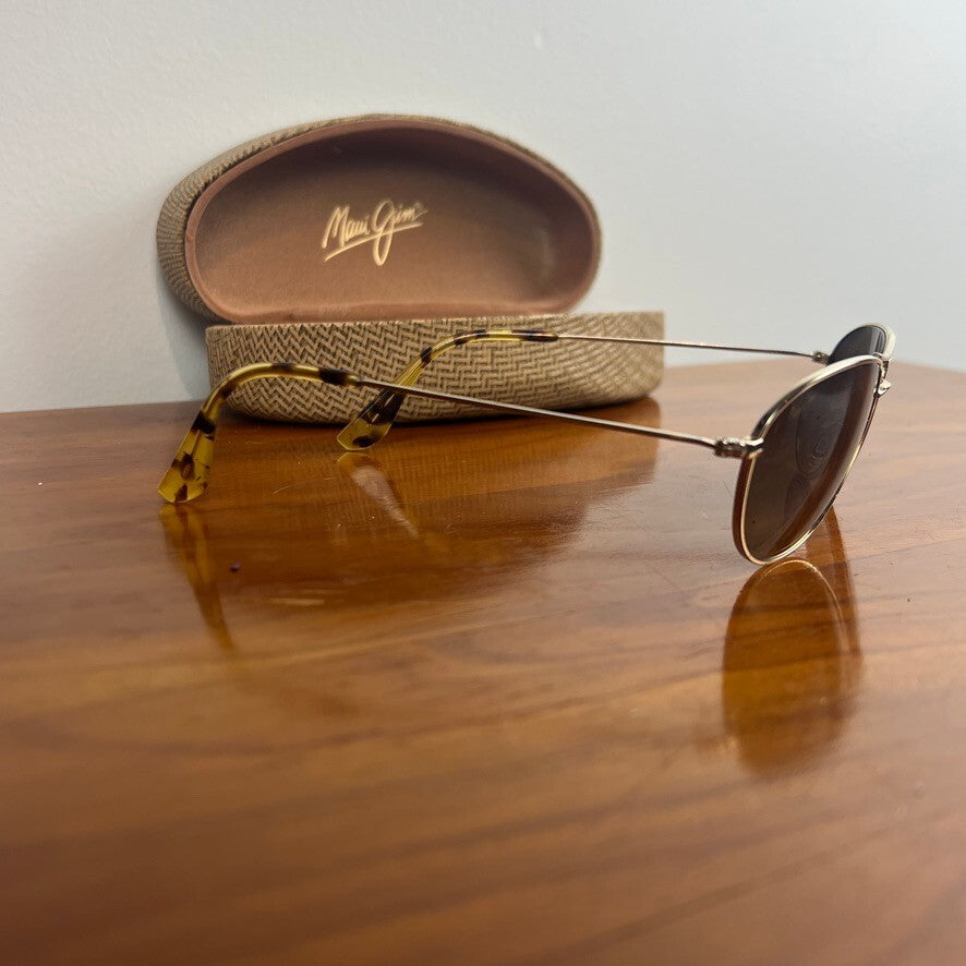 Maui Jim Gold Tone Polarized Sunglasses Brown Lenses w/ Case Unisex