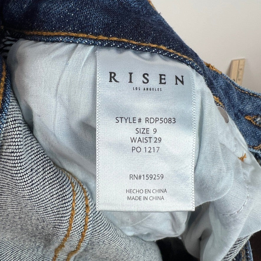 Risen High Rise Distressed Straight Denim Shorts Women's 9/29 NWT Medium Wash