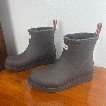 Hunter Original Play Short Faux Fur Rain Boots Dark Brown Women's US 7 NWT