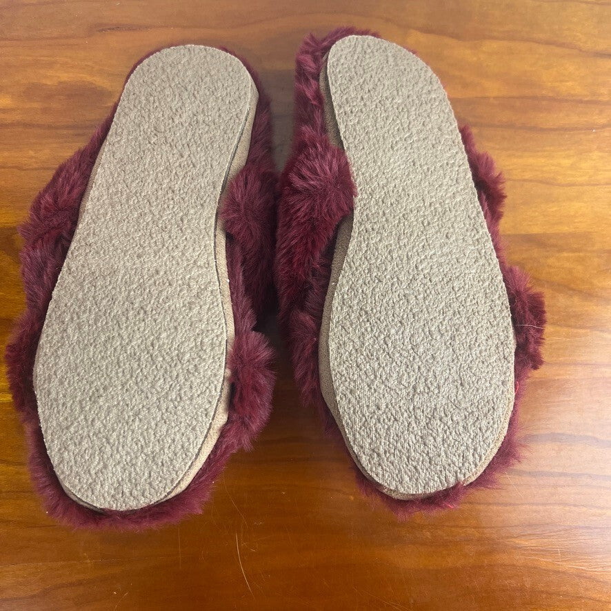 Madewell Burgundy Faux Fur Crisscross Slide Slippers Women's Size 5 NWOT
