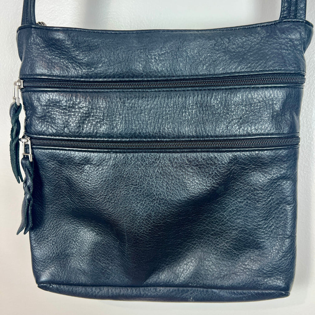 SAS Genuine Leather Black Crossbody Organizer Bag Adjustable Strap USA Made