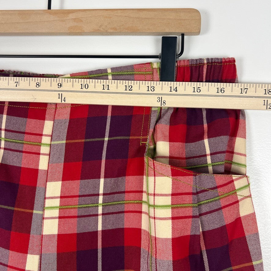 Free People Red Plaid Wide Leg Crop Pants Elastic Waist Women's Large NWOT