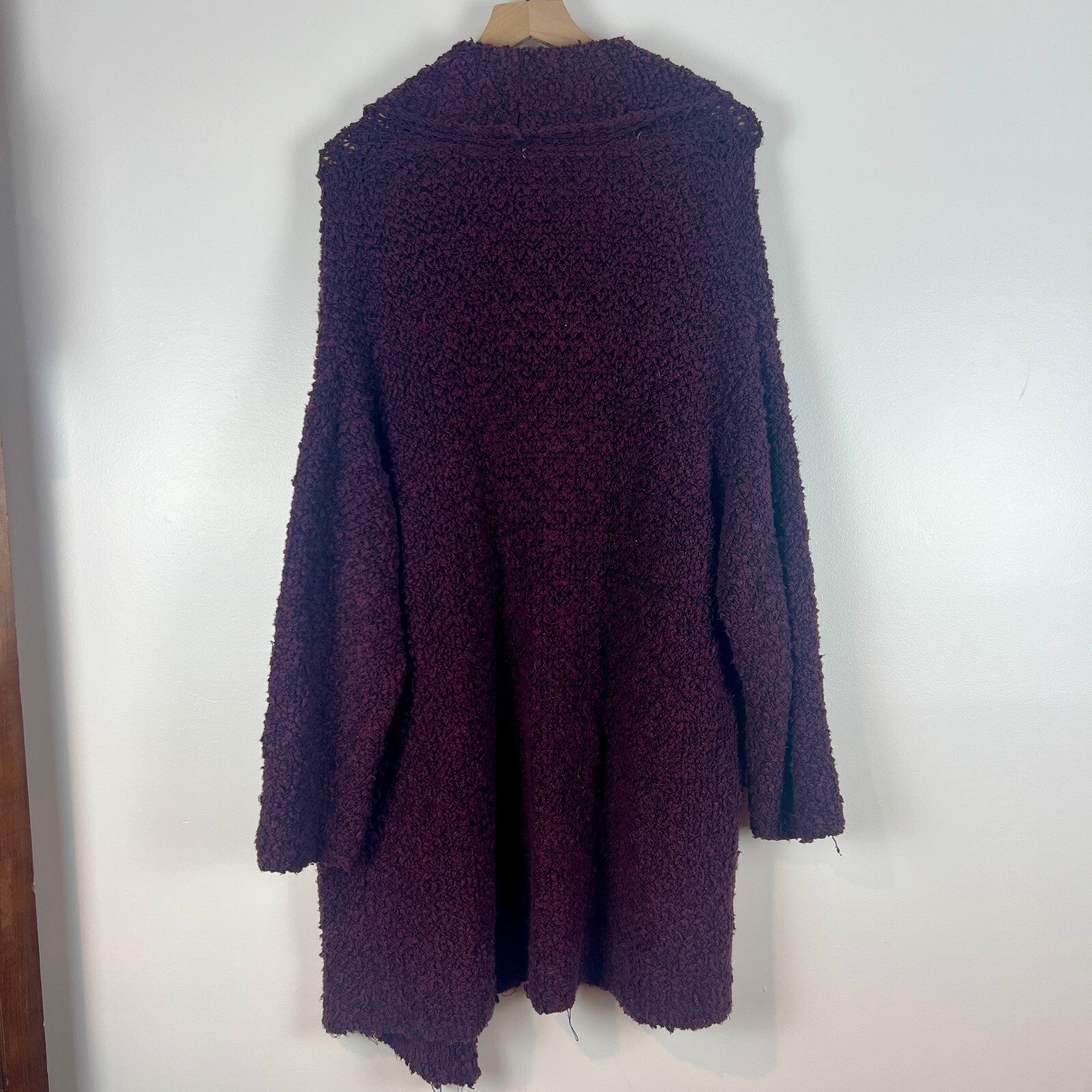 Free People Chunky Knit Long Open Cardigan Sweater Plum Women's Medium Boho