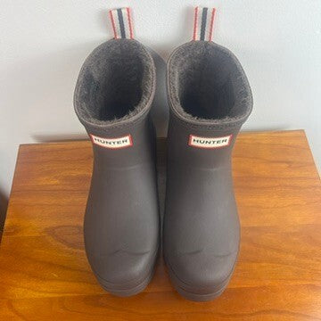 Hunter Original Play Short Faux Fur Rain Boots Dark Brown Women's US 7 NWT