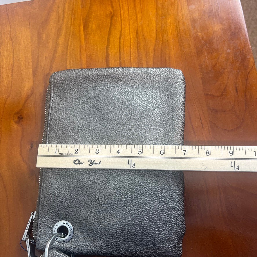 French Connection Pewter Double Pouch Wristlet Pebble Faux Leather Bag