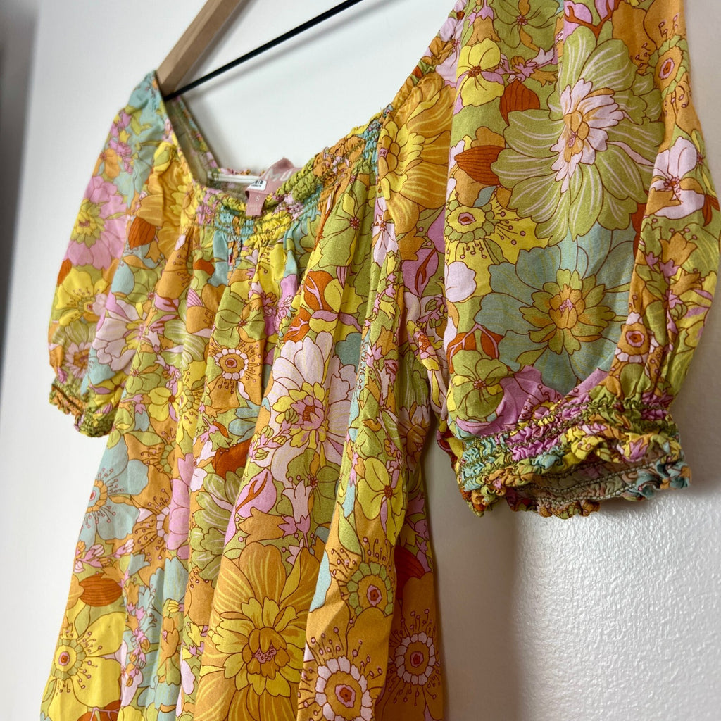 Show Me Your Mumu Floral Off Shoulder Mini Dress Size S Made in USA Boho