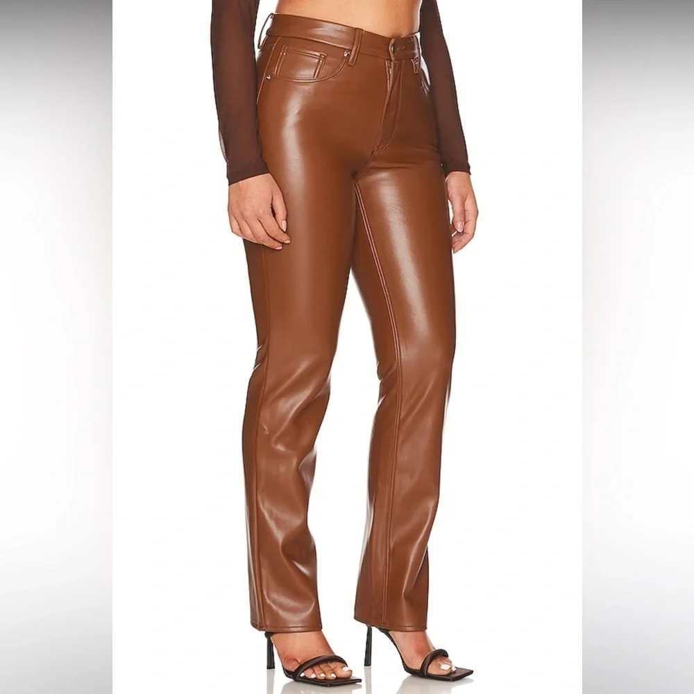 Good American Faux Leather Straight Leg Pants Burnt Caramel 14/32 Women's