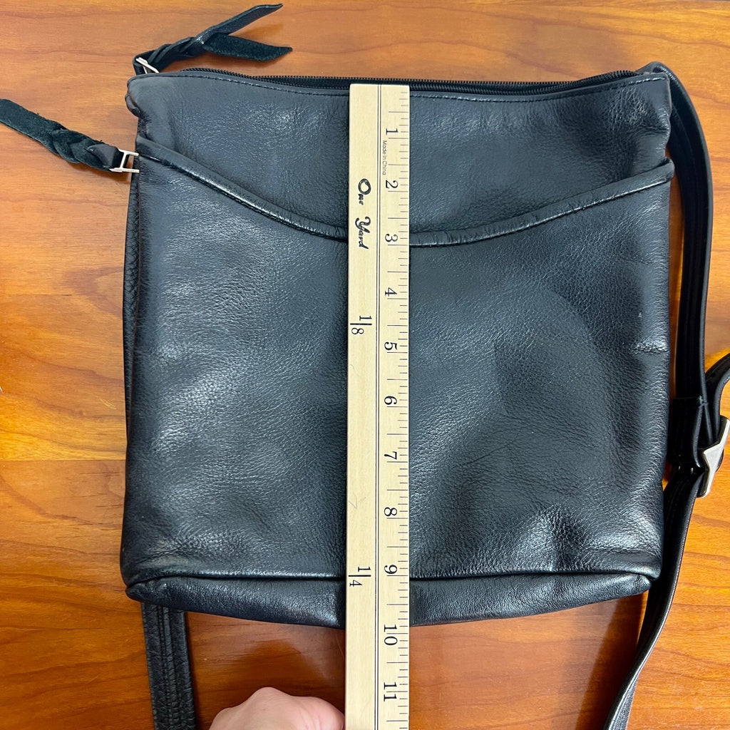 SAS Genuine Leather Black Crossbody Organizer Bag Adjustable Strap USA Made