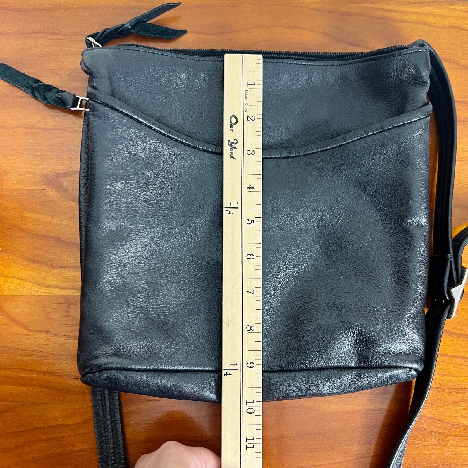 SAS Genuine Leather Black Crossbody Organizer Bag Adjustable Strap USA Made