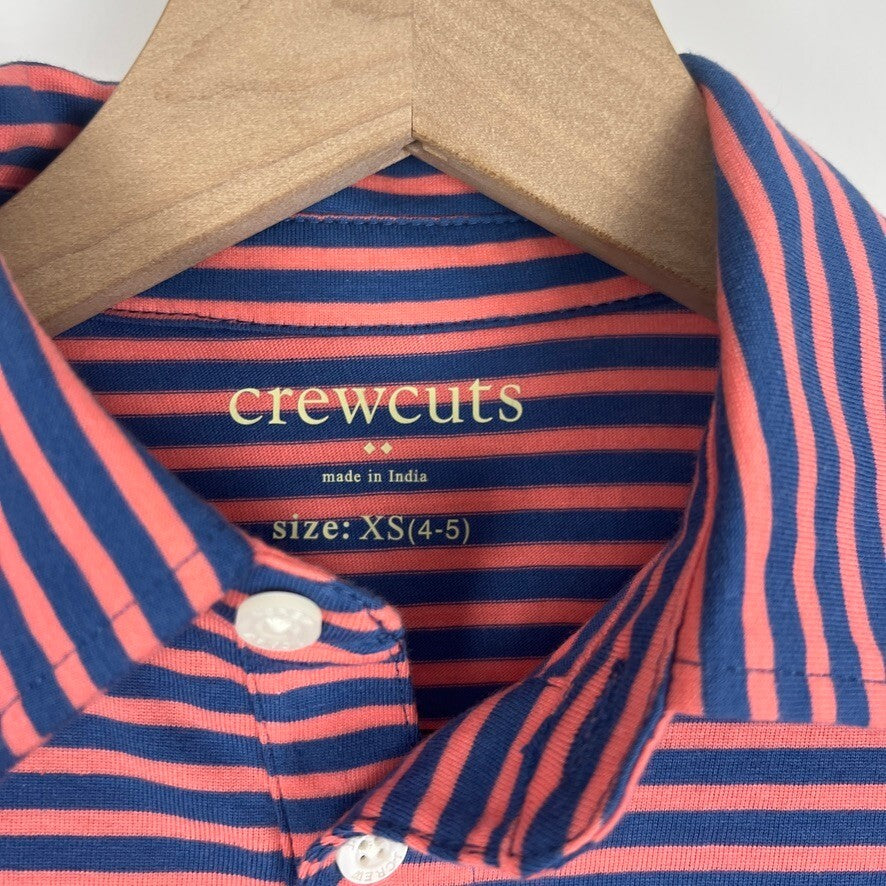 J.Crew Crewcuts Boys XS 4-5 Navy Coral Stripe Short Sleeve Polo Shirt NWT
