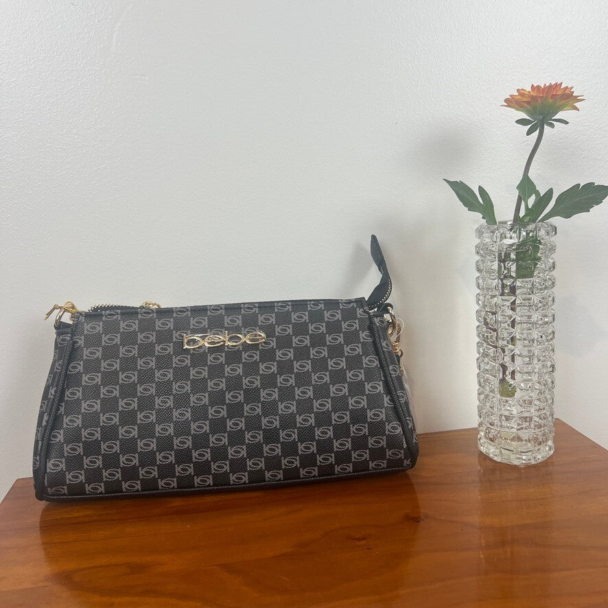 xBebe Black Monogram Crossbody Bag Gold Chain Strap NWT Logo Chic Style