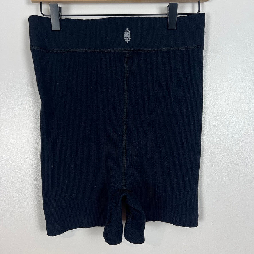 Free People Ribbed Bike Shorts Black High Rise Stretch Activewear