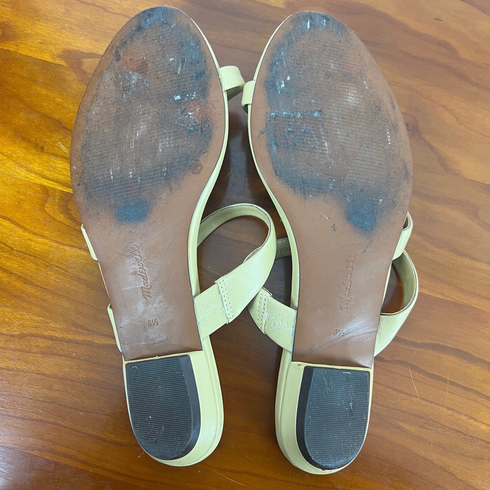 Madewell Leather Silver Toe Ring Slide Sandals Beige/Butter Yellow Women's 8.5